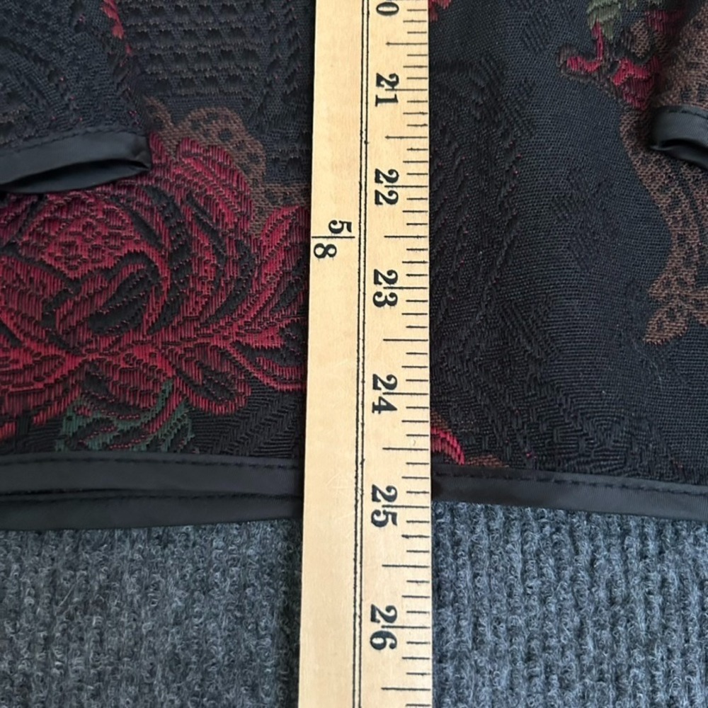 Vintage Bonworth Black Floral Tapestry Jacket Woven Red Rose Pattern M Petite - Picture 10 of 11